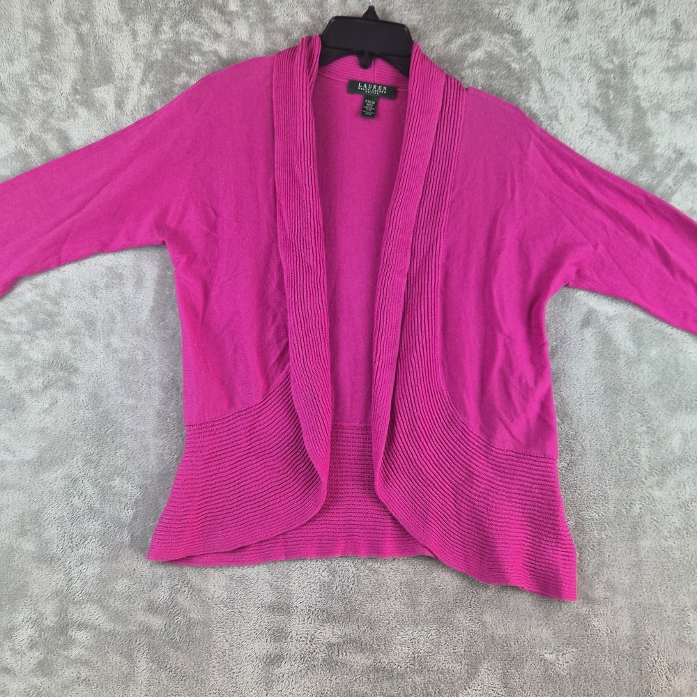 Lauren Ralph Lauren Cardigan Womens PM Petite Hot Pink Knit Open Front Layering